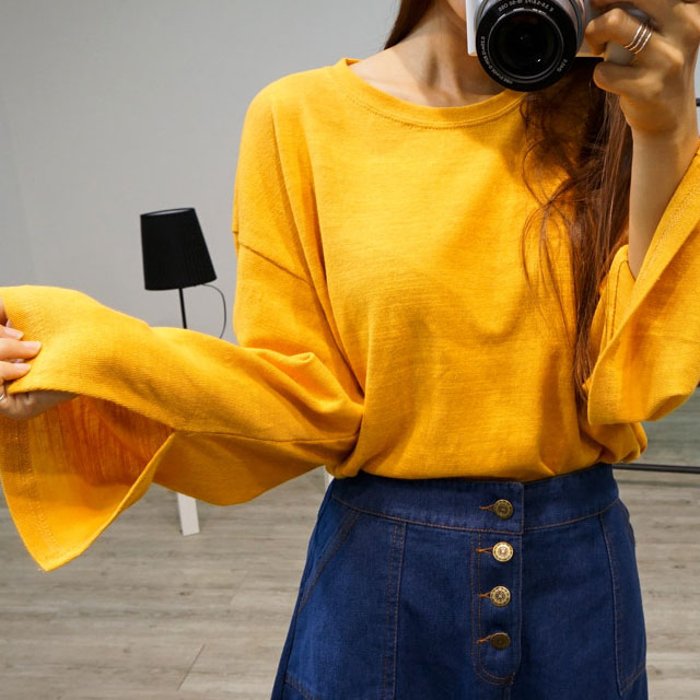 [MIMI-daily/미미데일리]T1463-소매트임 라운딩 티셔츠/소매트임티셔츠/머스타드티셔츠/노란색무지티