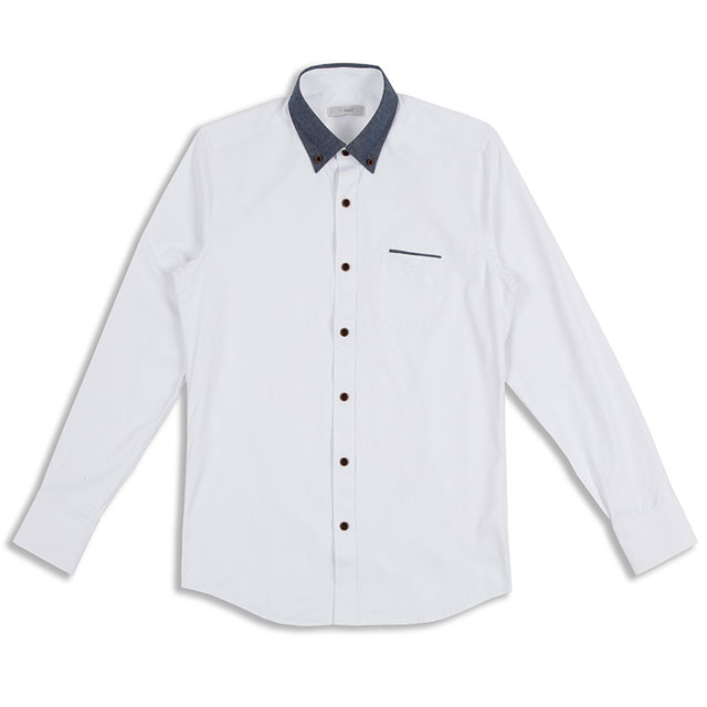 [White-pearl]데님카라 화이트셔츠/남자카라배색셔츠/남자데님카라셔츠