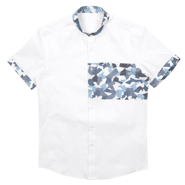 [White-pearl MAN]스카이카모 하이넥셔츠/남성스탠딩카라셔츠/남성반팔셔츠