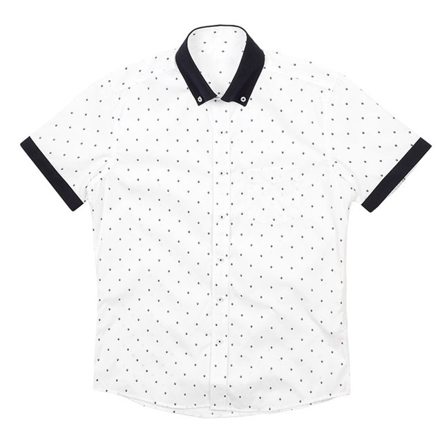[White-pearl MAN]화이트도트 반팔셔츠/카라배색셔츠/남자카라배색셔츠