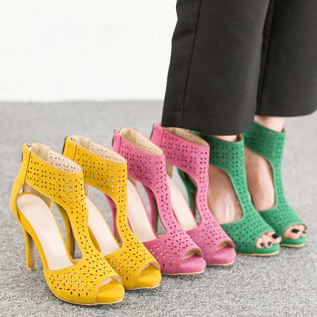 [Clala-Shoes]10cm/가보시 1cm/트렌디컬러 펀칭사이드부티힐/펀칭부티힐/노란색하이힐