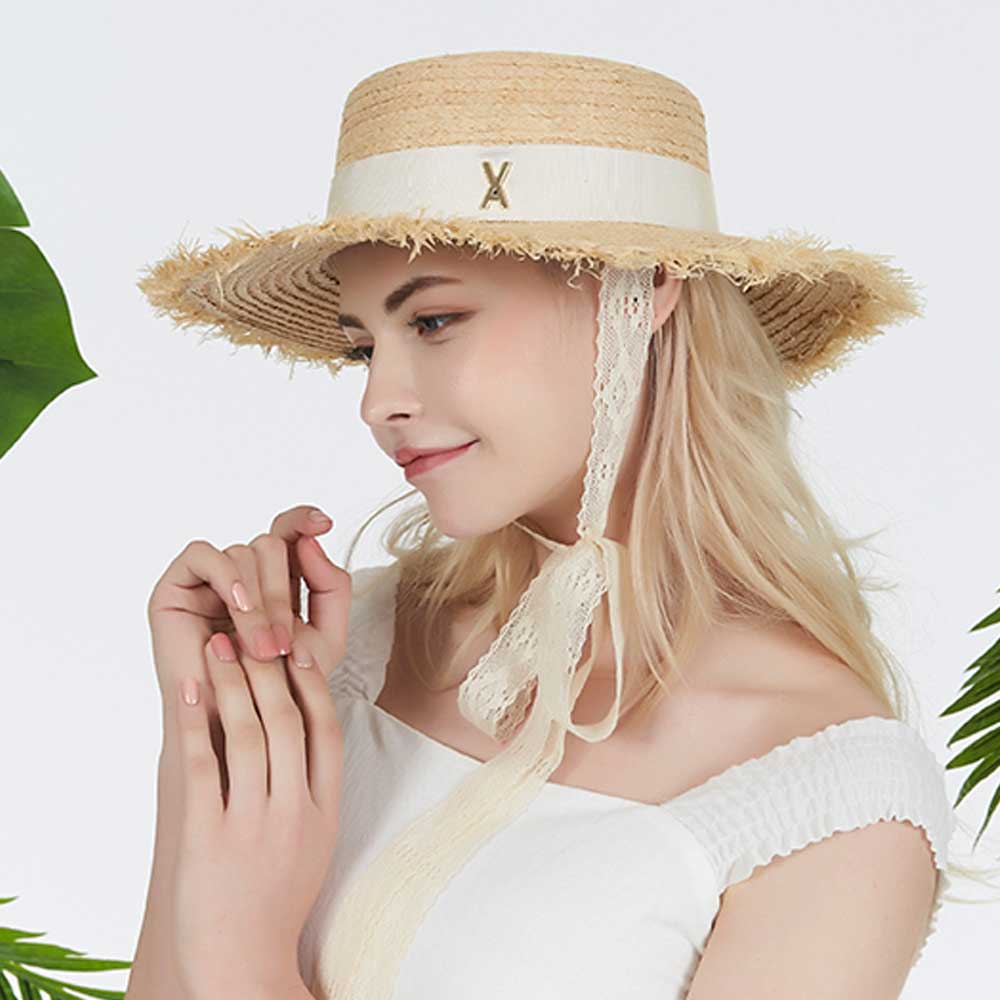 [바잘] Strap natural raffia boater hat off white