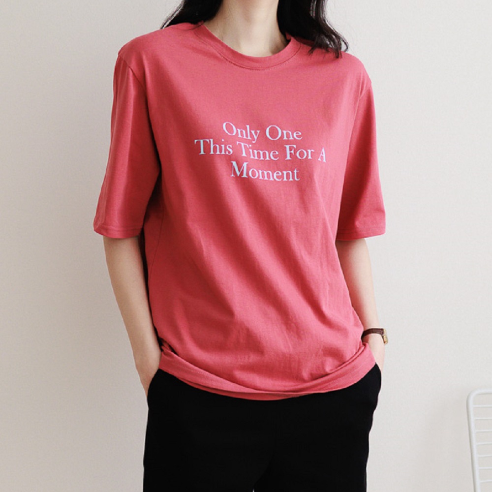 온리원래터링 나염라운드박스티/레드나염반팔티셔츠/여자빨간색티셔츠